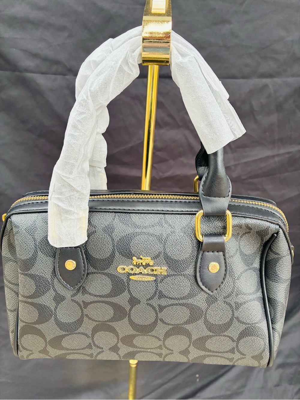 Coach Black Signature Canvas Satchel with Gold Hardware